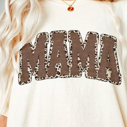 Mama in Brown Leopard Background DTF Print