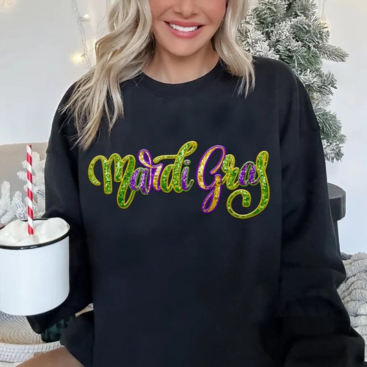 Mardi Gras Script Faux Foil Glitter Digital Download PNG Design