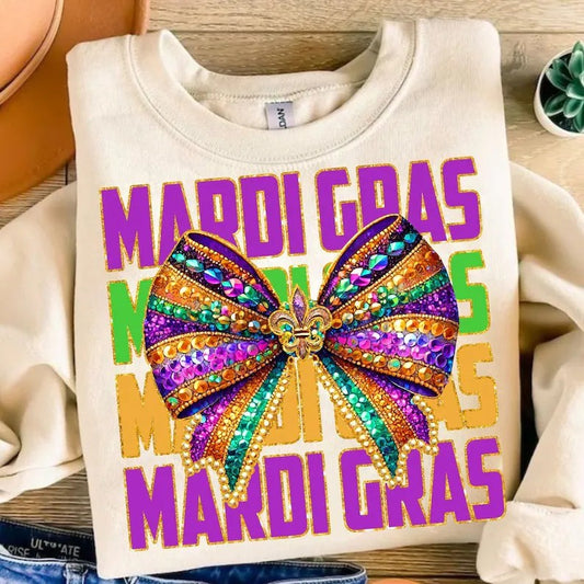Mardi Gras Faux Glitter Coquette Bow, PNG Digital Download Design