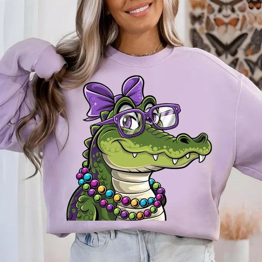 Mardi Gras Crocodile Bow, Glassed Digital PNG Download Design