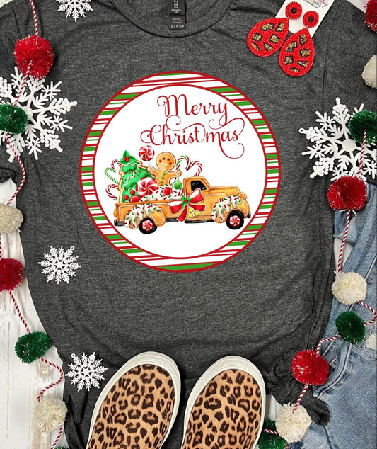 Merry Christmas on Heather Dark Grey Shirt