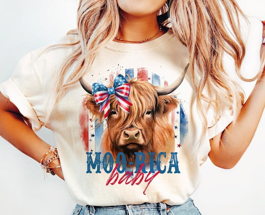 Moo-rica baby highland cow DTF Print Transfer