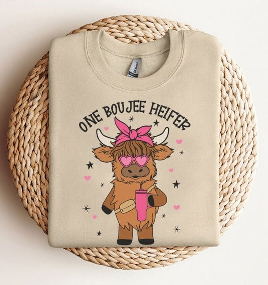 One Boujee Heifer DTF on Sand T-Shirt