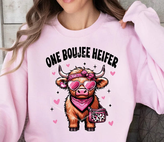 One Boujee Heifer DTF on Pink Sweatshirt