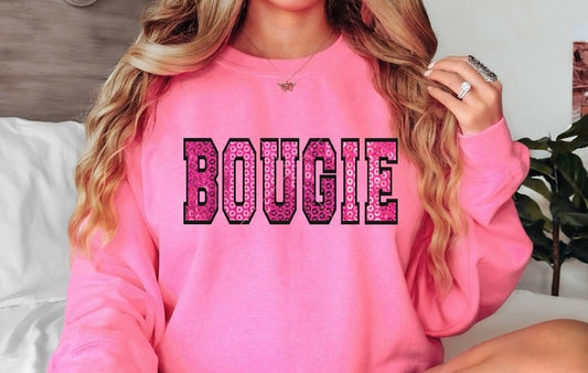 Bougie Faux Glitter DTF on Pink Sweatshirt