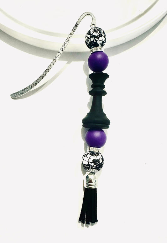 Purple and Black/White Spider Web Chess Piece beaded Bookmark