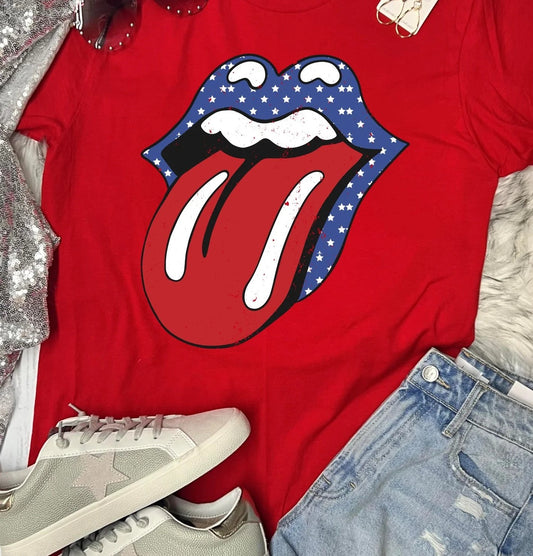 Red Tongue with Stars Red Tultex Tee DTF