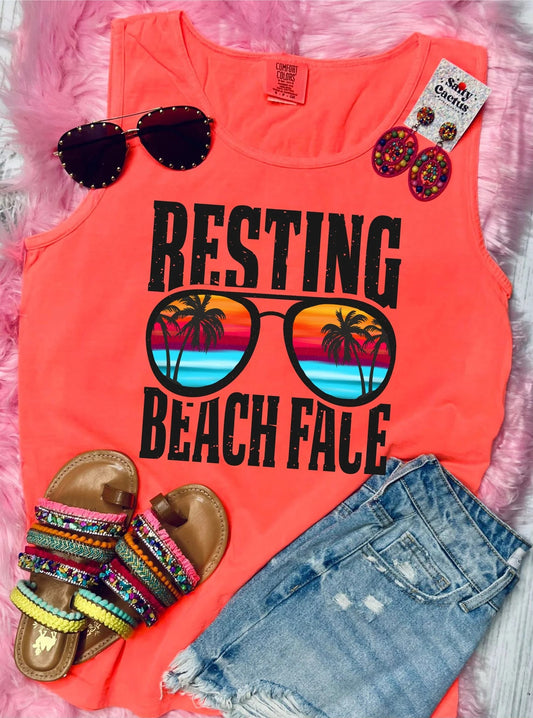 *DTF* Resting Beach Face Bright Salmon Comfort Color Tank