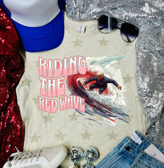 Riding the Red Wave Code Five Star Natural Tee DTF