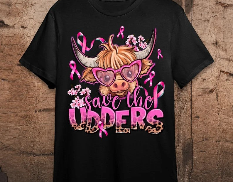 Save the Udders Breast Cancer on Black T-Shirt