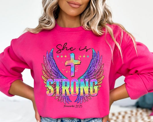 She is Strong Christian DTF Faux Glitter Print Transfer