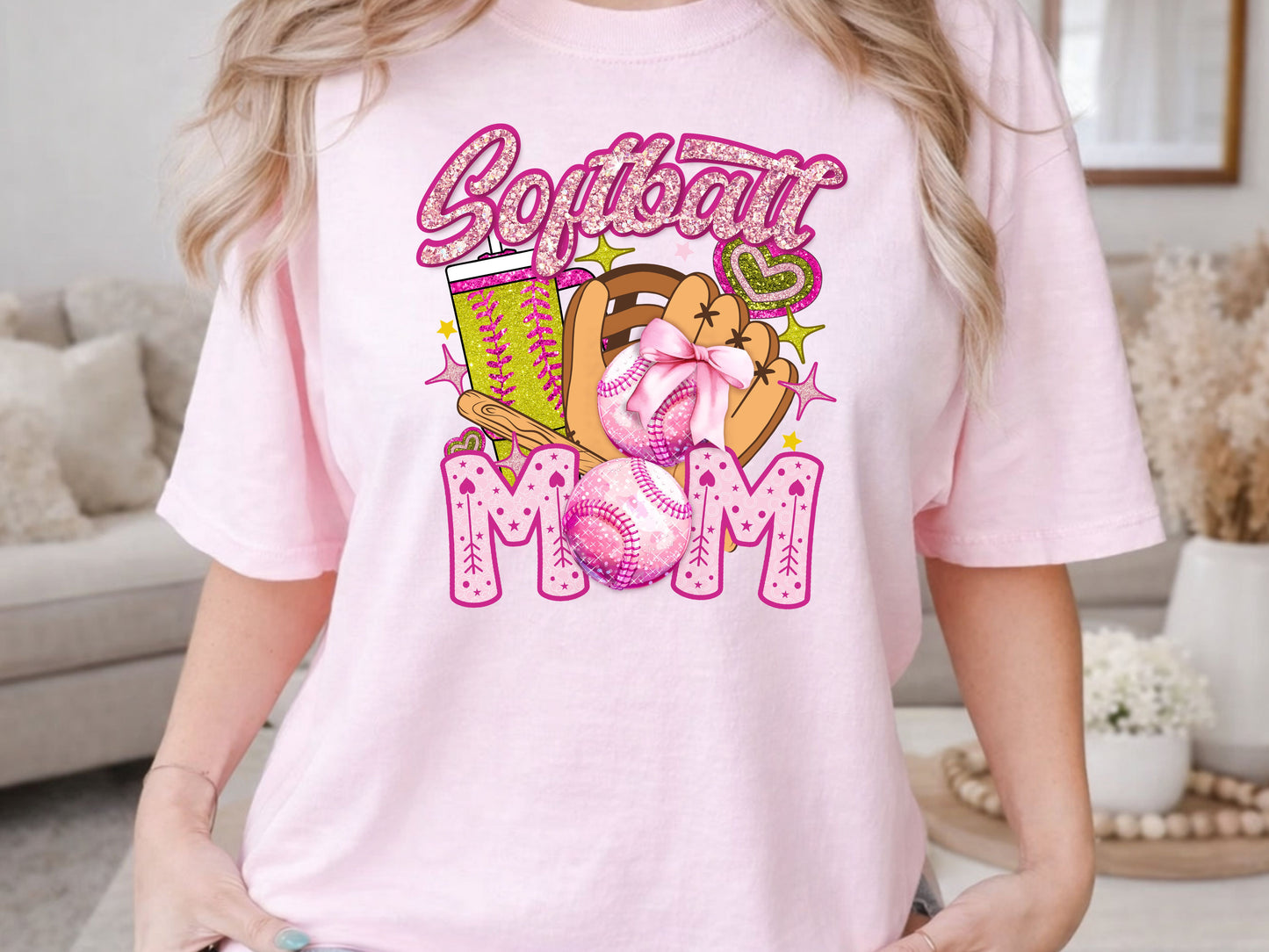 Softball Mom Pink and Yellow PNG Download Design