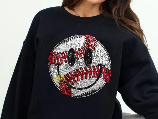 Baseball Faux Glitter DTF on Black Sweatshirt