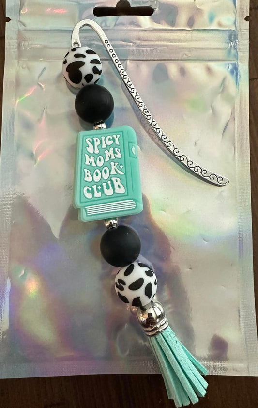 Spicy Moms Book Club Beaded Bookmark Cowprint and Black Beads