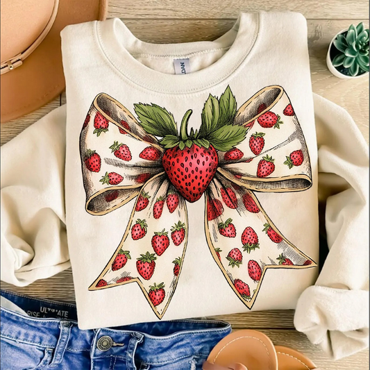 Strawberry Coquette Bow PNG Digital Download Design