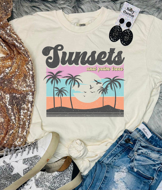 Sunsets and Palm Trees Digital PNG download design Summertime