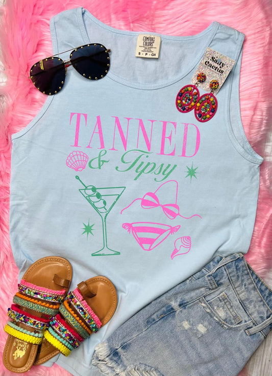 *DTF* Tanned & Tipsy Bathing Suit Chambray Comfort Color Tank