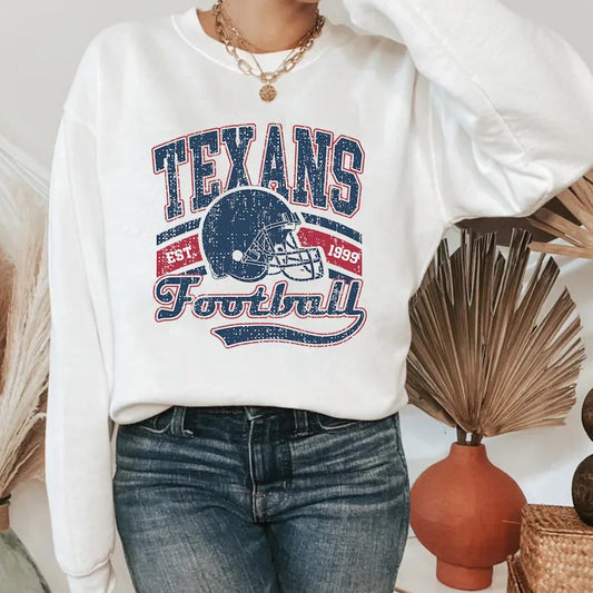 Texans Football DTF on White Sweatshirt