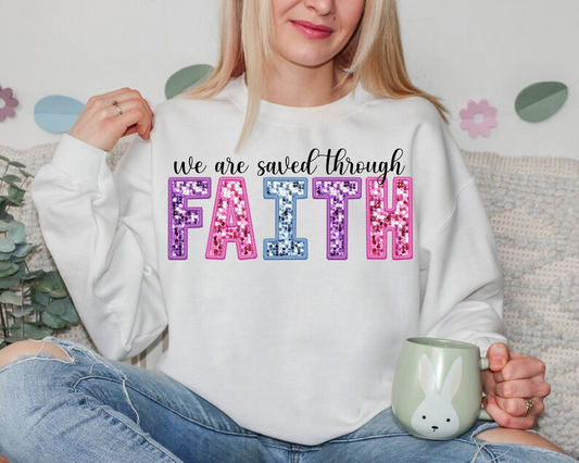 We are saved through Faith Faux Glitter DTF Transfer